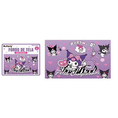 Fondo de tela feliz cumpleaños Kuromi 120*70cm