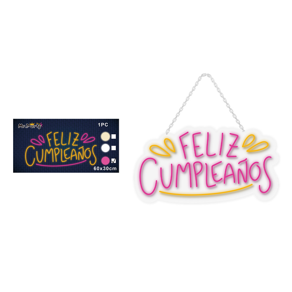 Letrero LED luz rosada feliz cumpleaños transparente 60*30cm 1pc