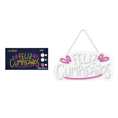 Letrero LED luz blanca feliz cumpleaños transparente 60*30cm 1pc