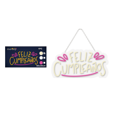 Letrero LED luz cálida feliz cumpleaños transparente 60*30cm 1pc