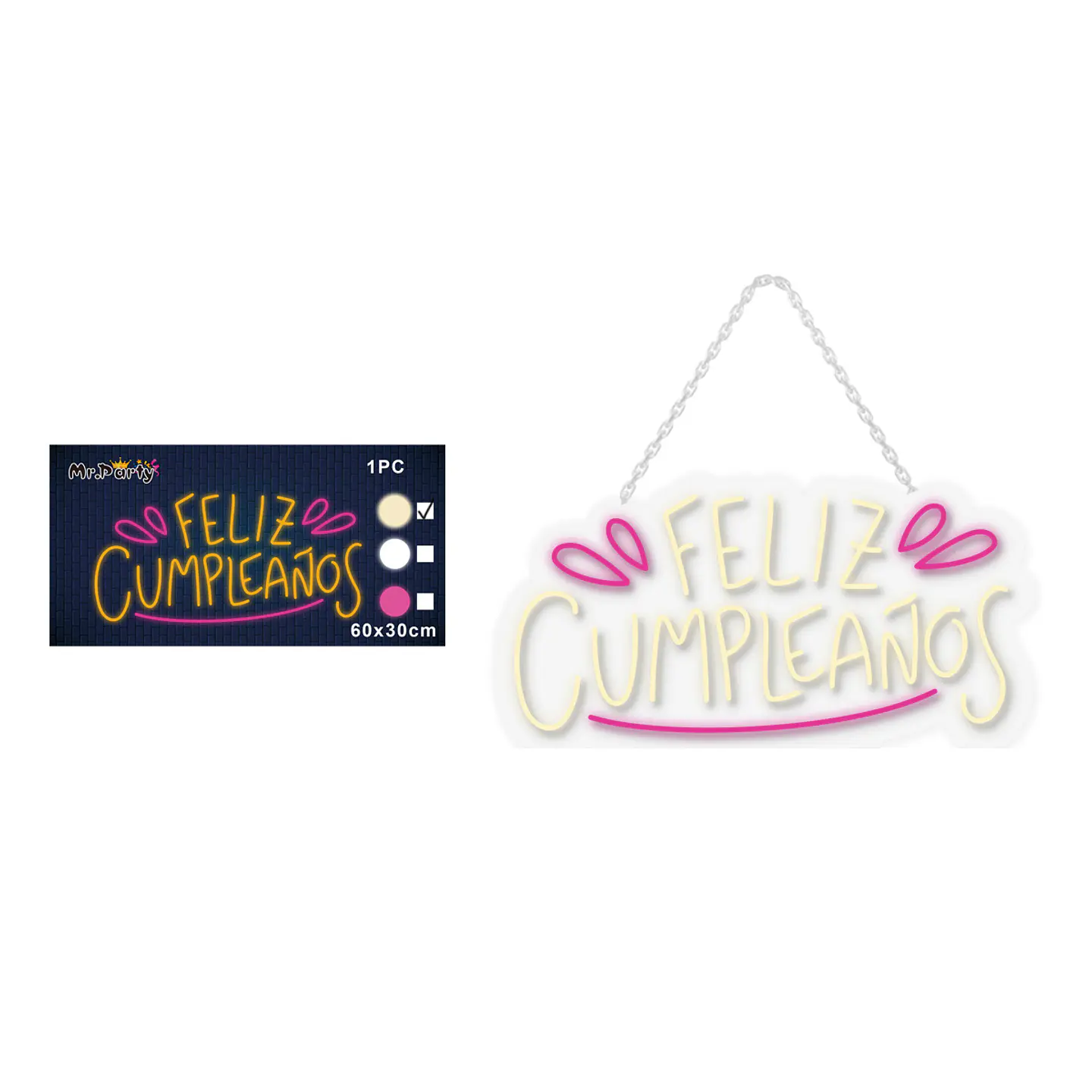 Letrero LED luz cálida feliz cumpleaños transparente 60*30cm 1pc 1
