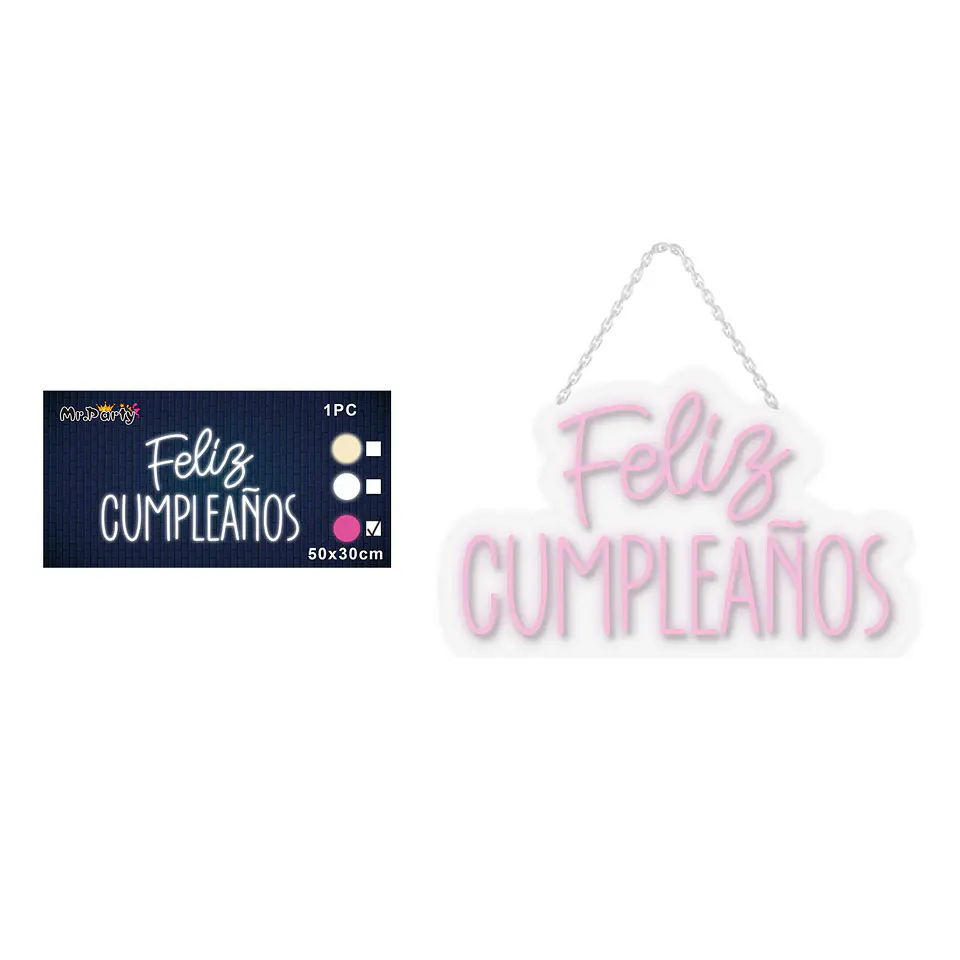 Letrero LED luz rosada feliz cumpleaños transparente 50*30cm 1pc 1