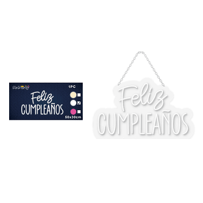 Letrero LED luz blanca feliz cumpleaños transparente 50*30cm 1pc