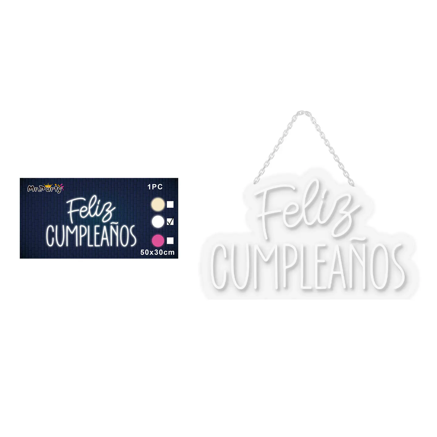 Letrero LED luz blanca feliz cumpleaños transparente 50*30cm 1pc 1