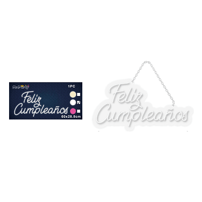 Letrero LED luz blanca feliz cumpleaños transparente 60*28.8cm 1pc