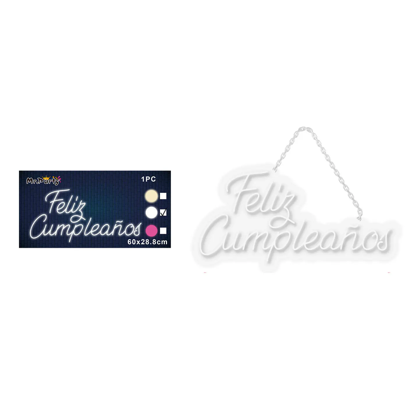 Letrero LED luz blanca feliz cumpleaños transparente 60*28.8cm 1pc 1