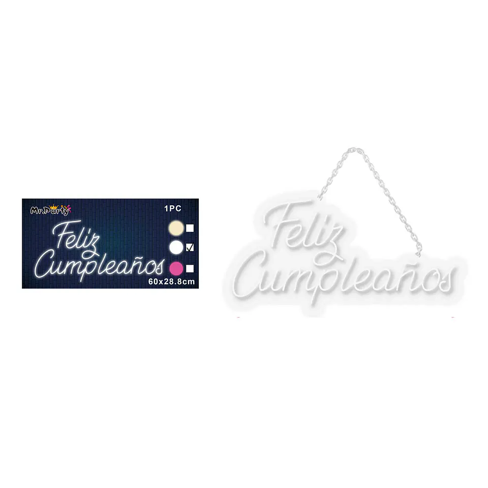 Letrero LED luz blanca feliz cumpleaños transparente 60*28.8cm 1pc 1