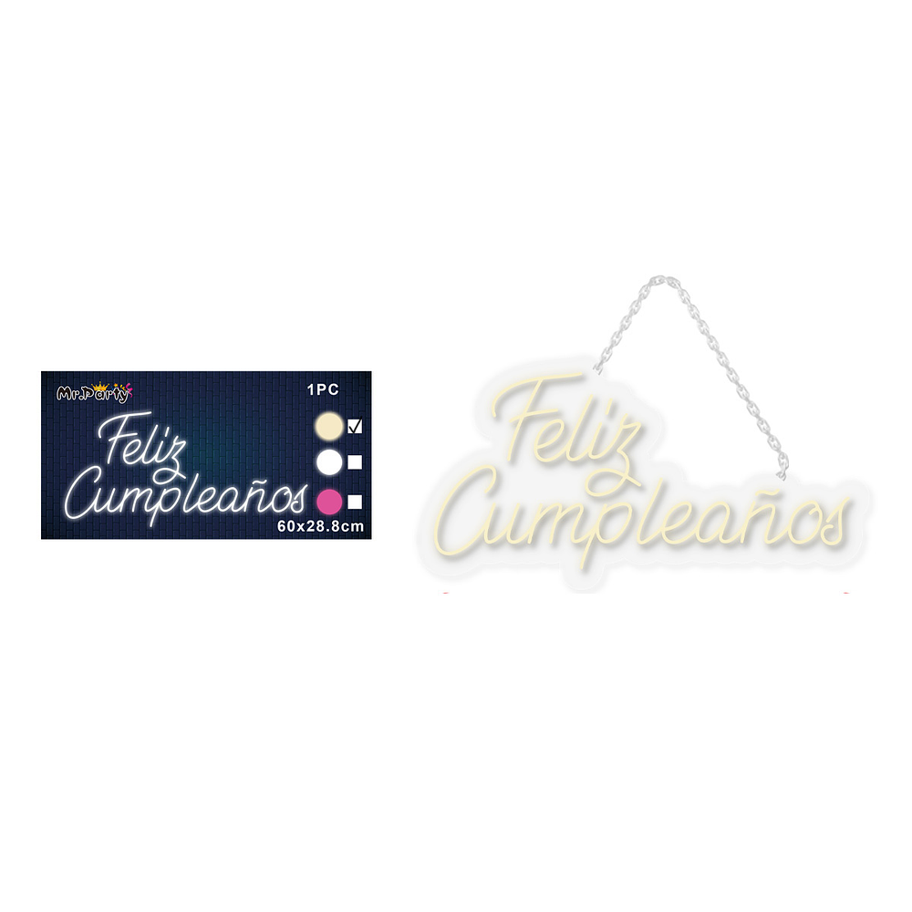 Letrero LED luz cálida feliz cumpleaños transparente 60*28.8cm 1pc