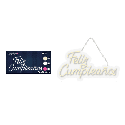 Letrero LED luz cálida feliz cumpleaños transparente 60*28.8cm 1pc