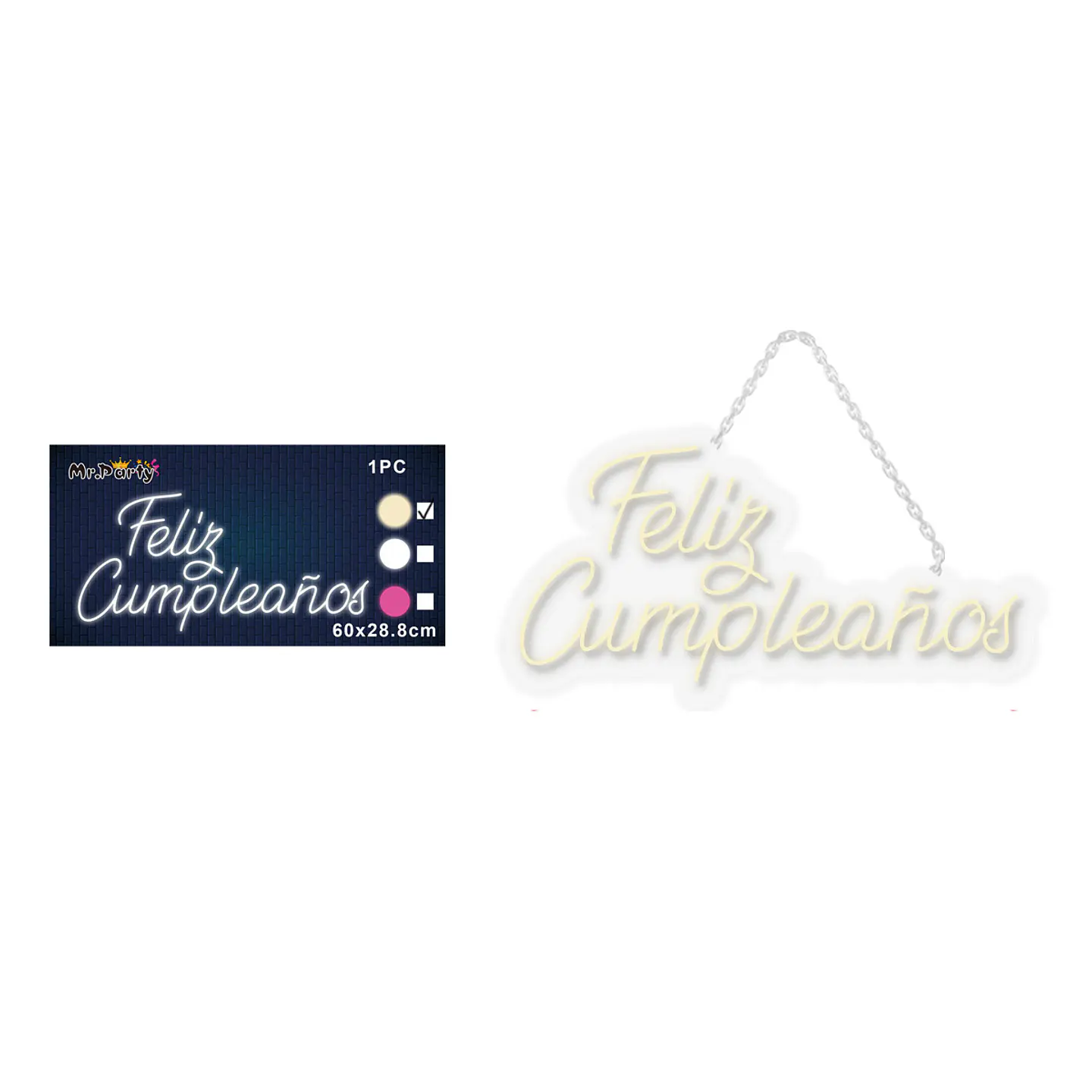 Letrero LED luz cálida feliz cumpleaños transparente 60*28.8cm 1pc 1