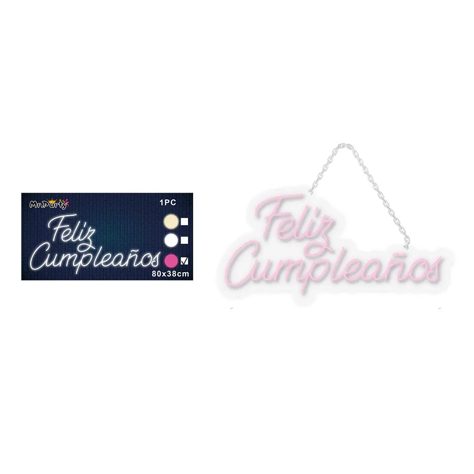 Letrero LED luz rosada feliz cumpleaños transparente 80*38cm 1pc 1