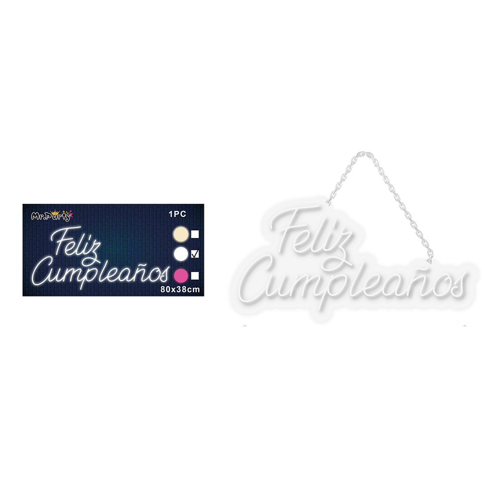 Letrero LED luz blanca feliz cumpleaños transparente 80*38cm 1pc