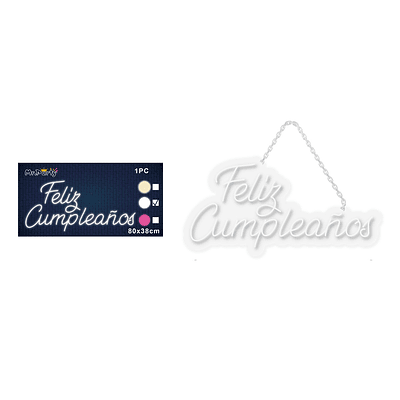 Letrero LED luz blanca feliz cumpleaños transparente 80*38cm 1pc