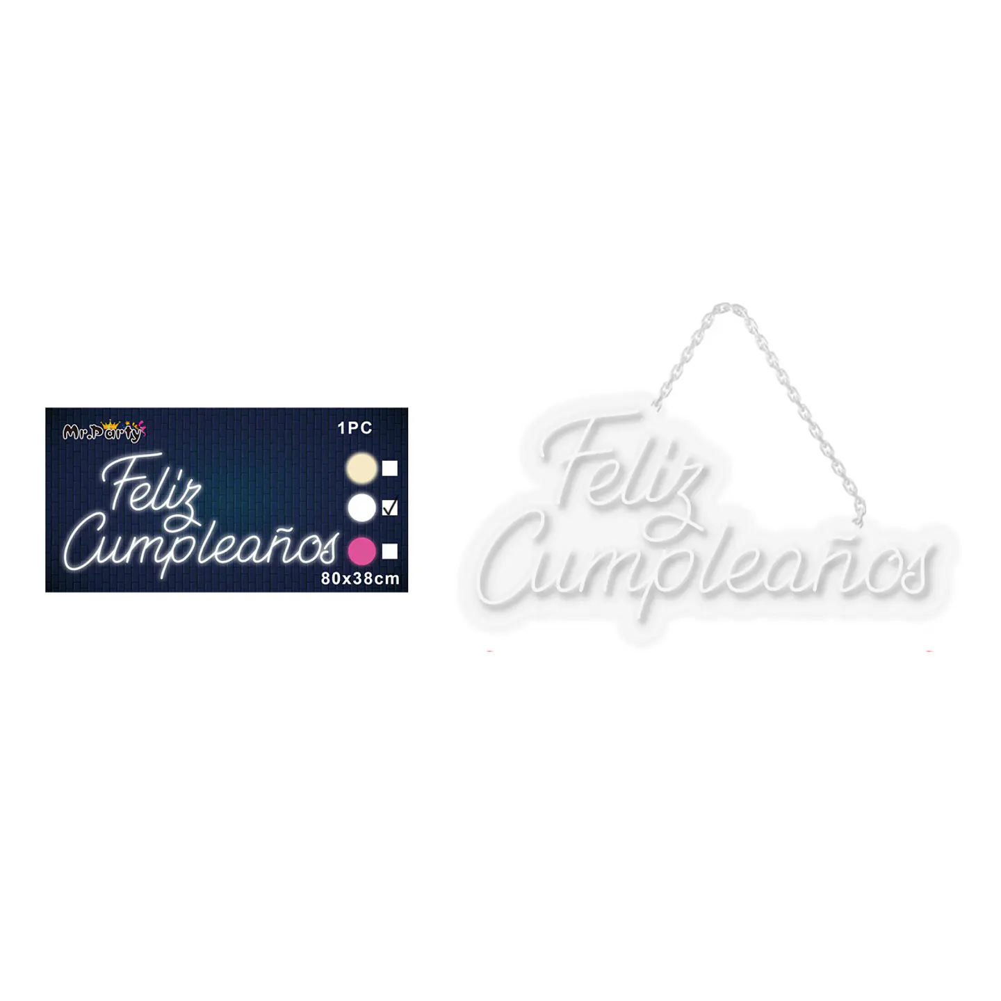 Letrero LED luz blanca feliz cumpleaños transparente 80*38cm 1pc 1