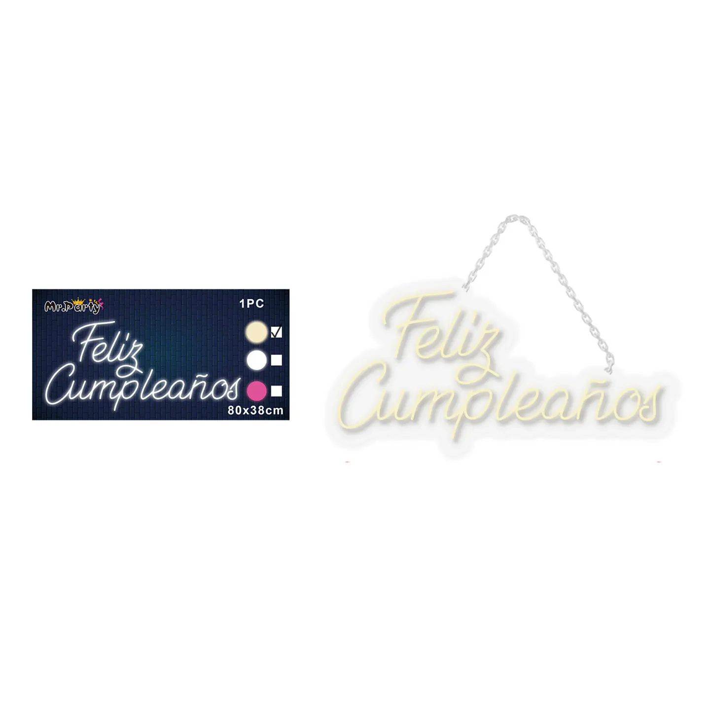 Letrero LED luz cálida feliz cumpleaños transparente 80*38cm 1pc 1