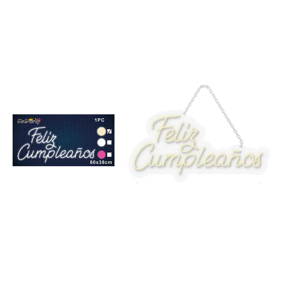 Letrero LED luz cálida feliz cumpleaños transparente 80*38cm 1pc 1