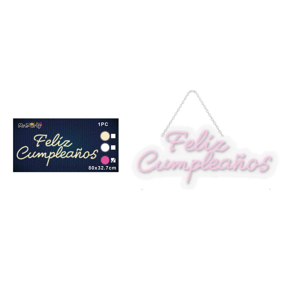 Letrero LED luz rosada feliz cumpleaños transparente 80*32.7cm 1pc 1