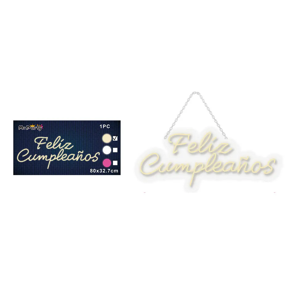 Letrero LED luz cálida feliz cumpleaños transparente 80*32.7cm 1pc 1