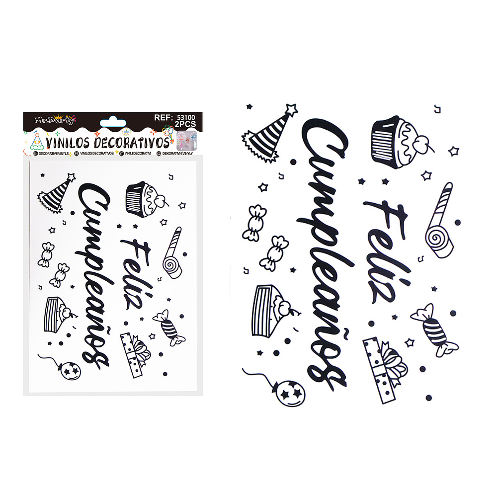 Sticker pegatinas para globos burbujas feliz cumpleaños 2pcs Color Aleatorio