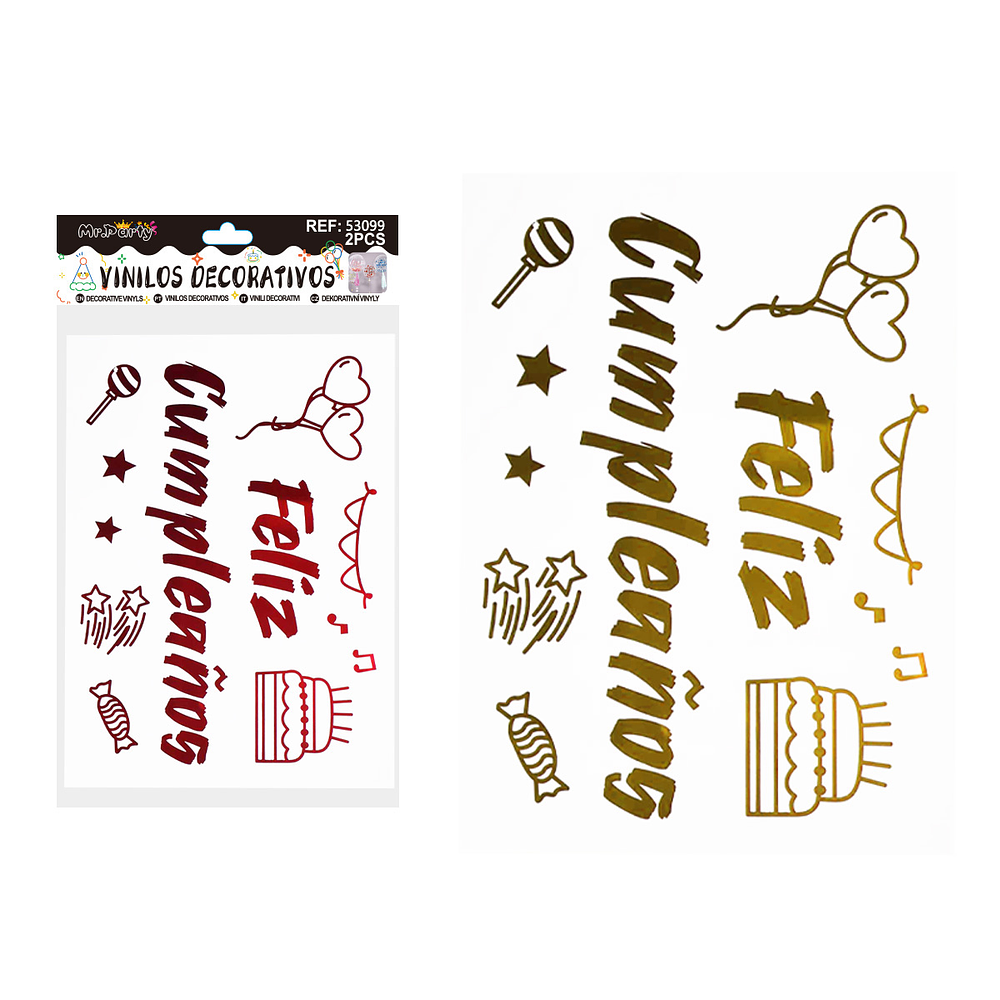 Sticker pegatinas para globos burbujas feliz cumpleaños 2pcs Color Aleatorio