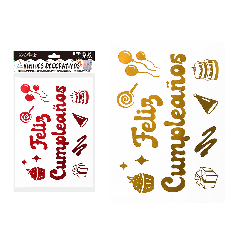 Sticker pegatinas para globos burbujas feliz cumpleaños 2pcs Color Aleatorio