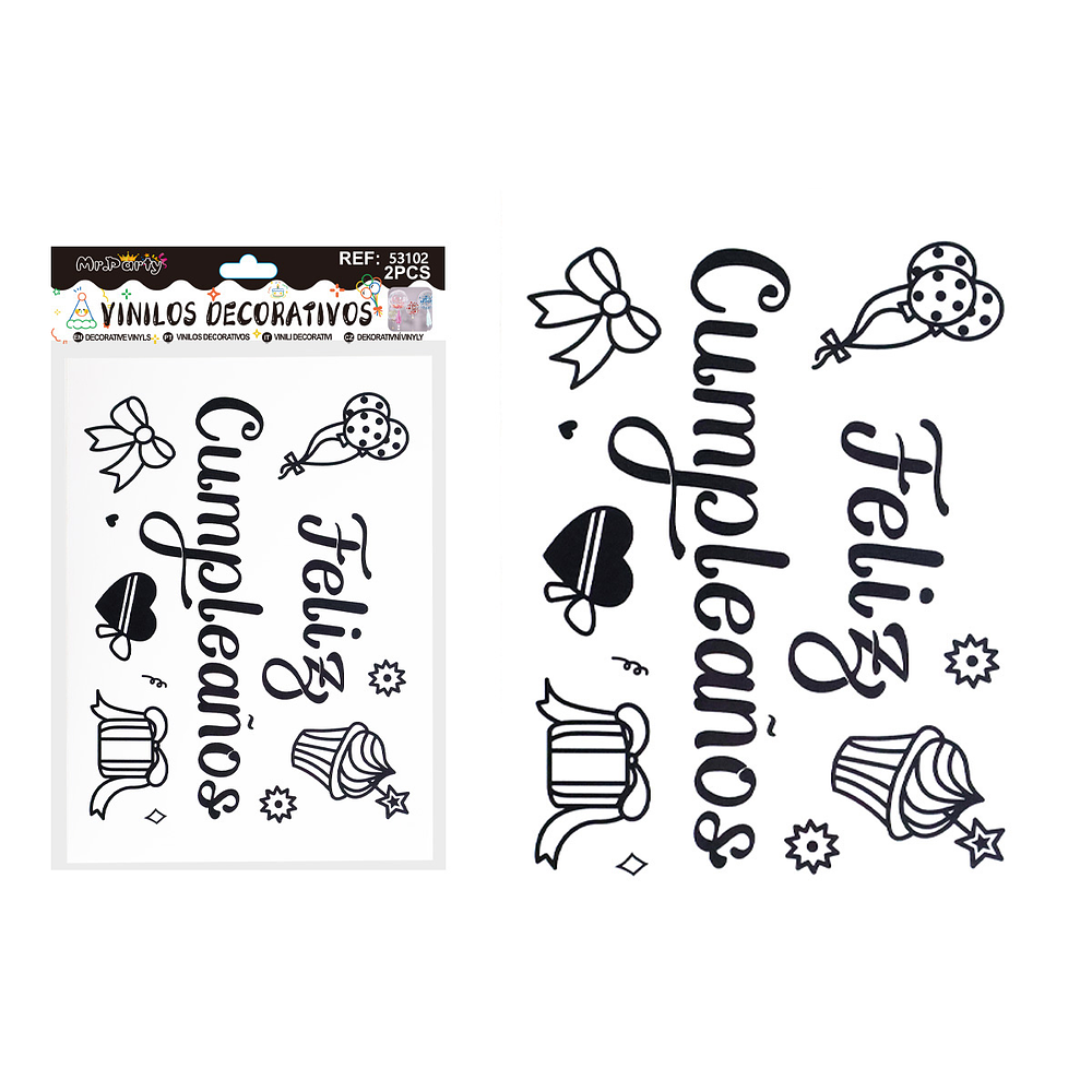 Sticker pegatinas para globos burbujas feliz cumpleaños 2pcs Color Aleatorio