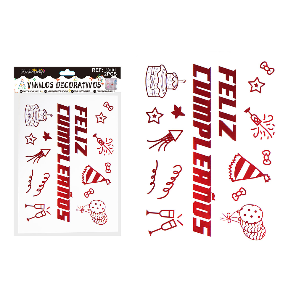 Sticker pegatinas para globos burbujas feliz cumpleaños 2pcs Color Aleatorio