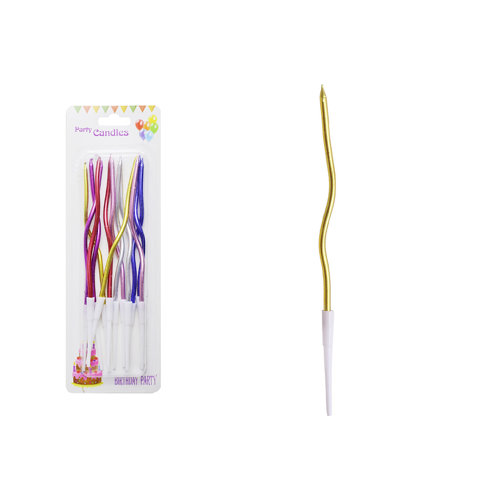 Vela curva metalizada multicolor 16cm 12pcs