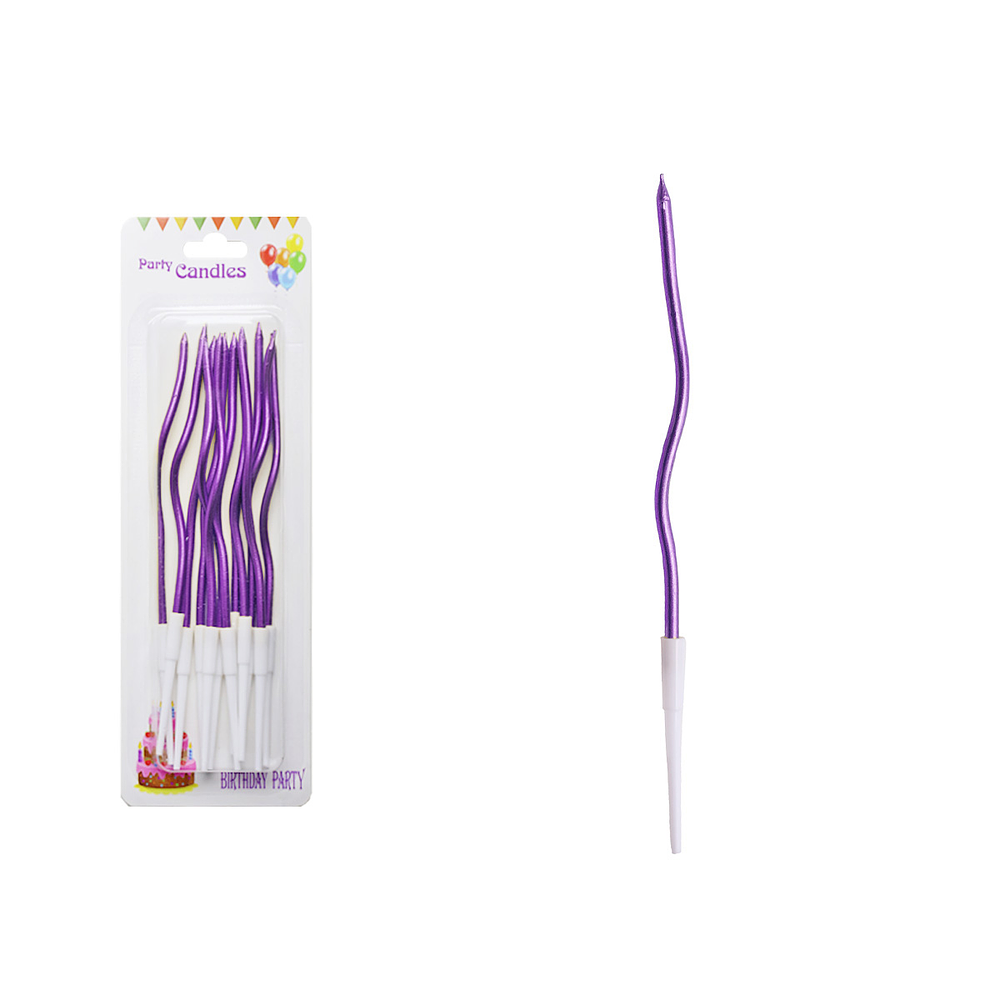 Vela curva metalizada morado 16cm 12pcs