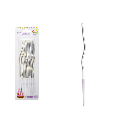 Vela curva metalizada plateado 16cm 12pcs