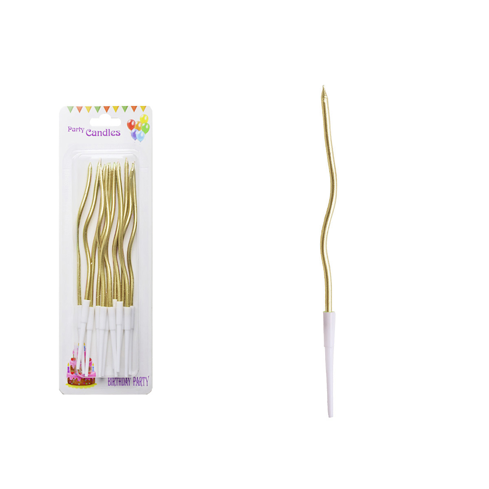 Vela curva metalizada dorado 16cm 12pcs