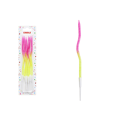Vela curva alta brillante bicolor amarillo‑rosa 16cm 6pcs