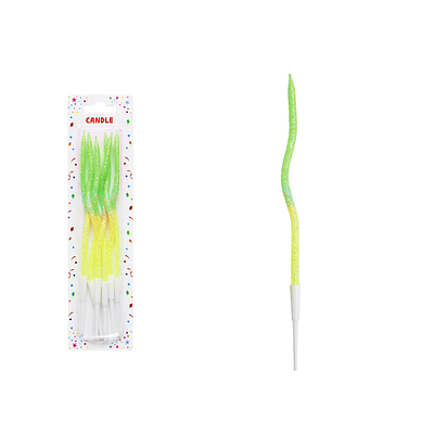 Vela curva alta brillante bicolor amarillo‑verde 16cm 6pcs