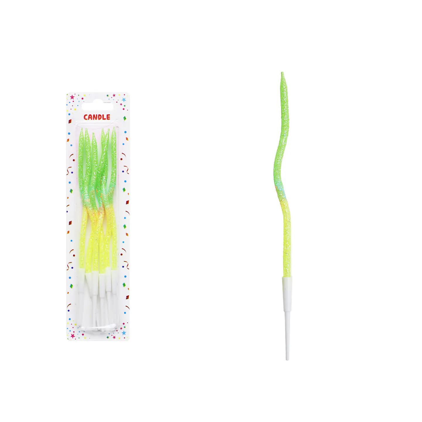 Vela curva alta brillante bicolor amarillo‑verde 16cm 6pcs 1