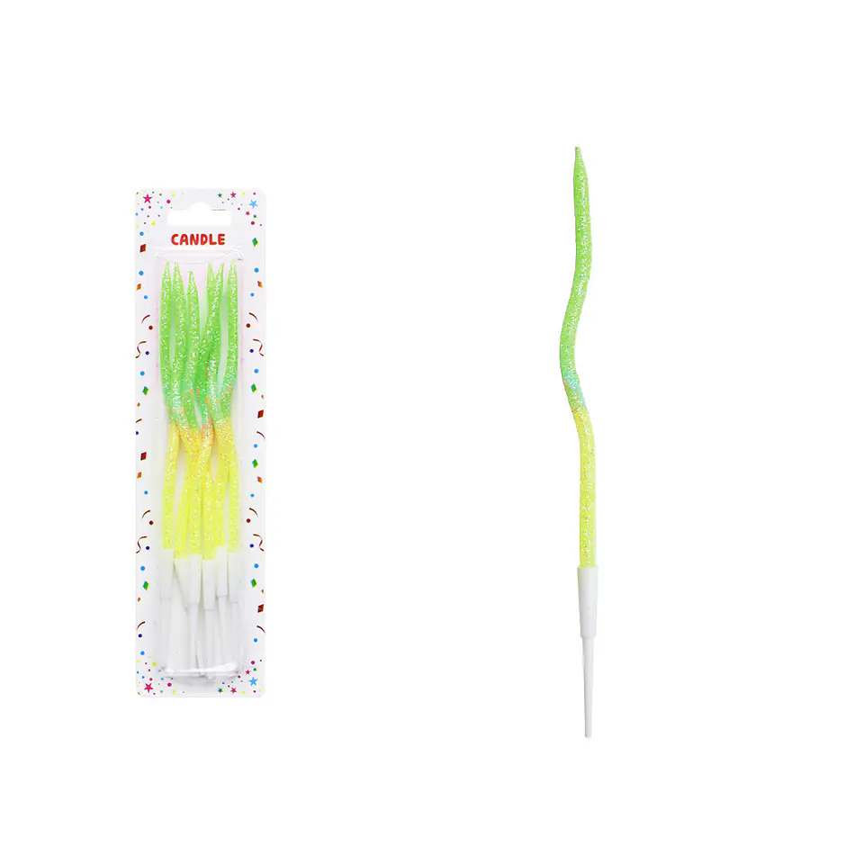 Vela curva alta brillante bicolor amarillo‑verde 16cm 6pcs 1