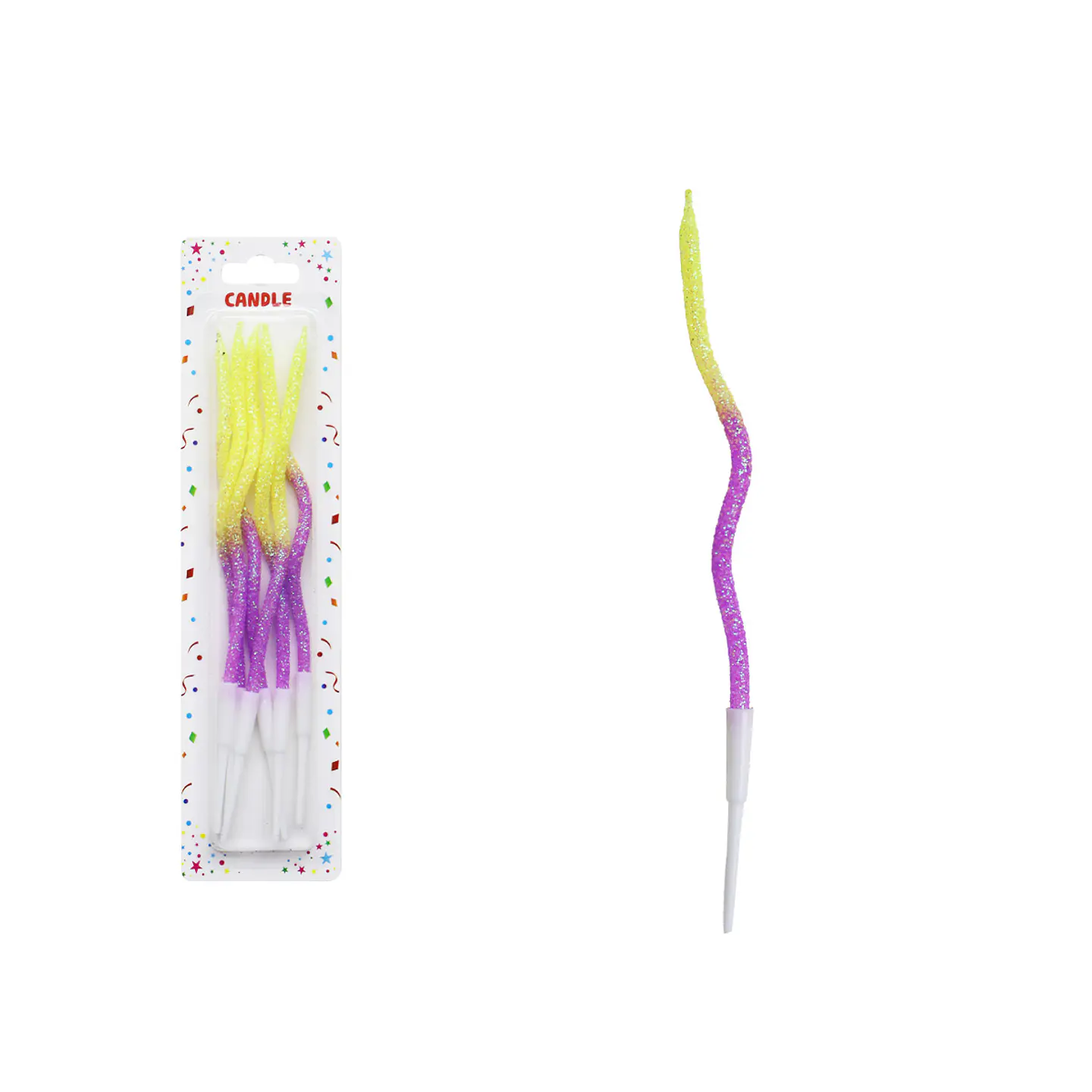 Vela curva alta brillante bicolor amarillo‑morado 16cm 6pcs 1