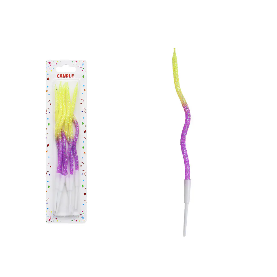 Vela curva alta brillante bicolor amarillo‑morado 16cm 6pcs 1