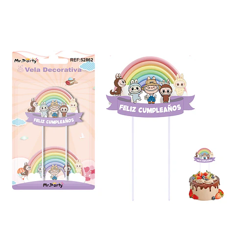 Vela de cumpleaños diseño labubu con arcoíris 4.5*6.5cm