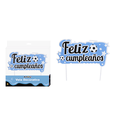Vela de feliz cumpleaños fútbol fondo azul 4.3*9.1cm