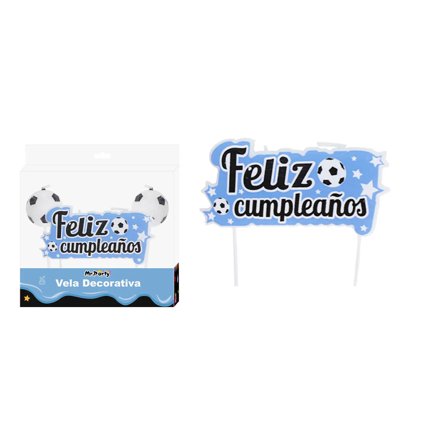 Vela de feliz cumpleaños fútbol fondo azul 3pcs 1