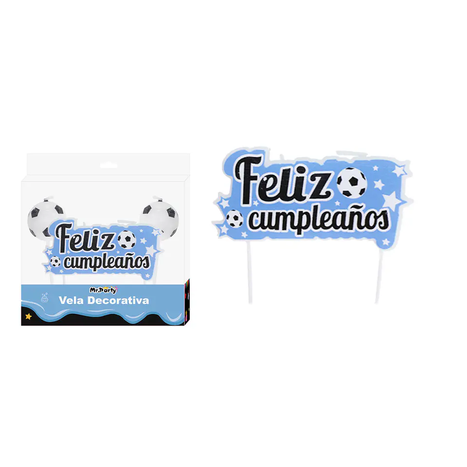 Vela de feliz cumpleaños fútbol fondo azul 3pcs 1