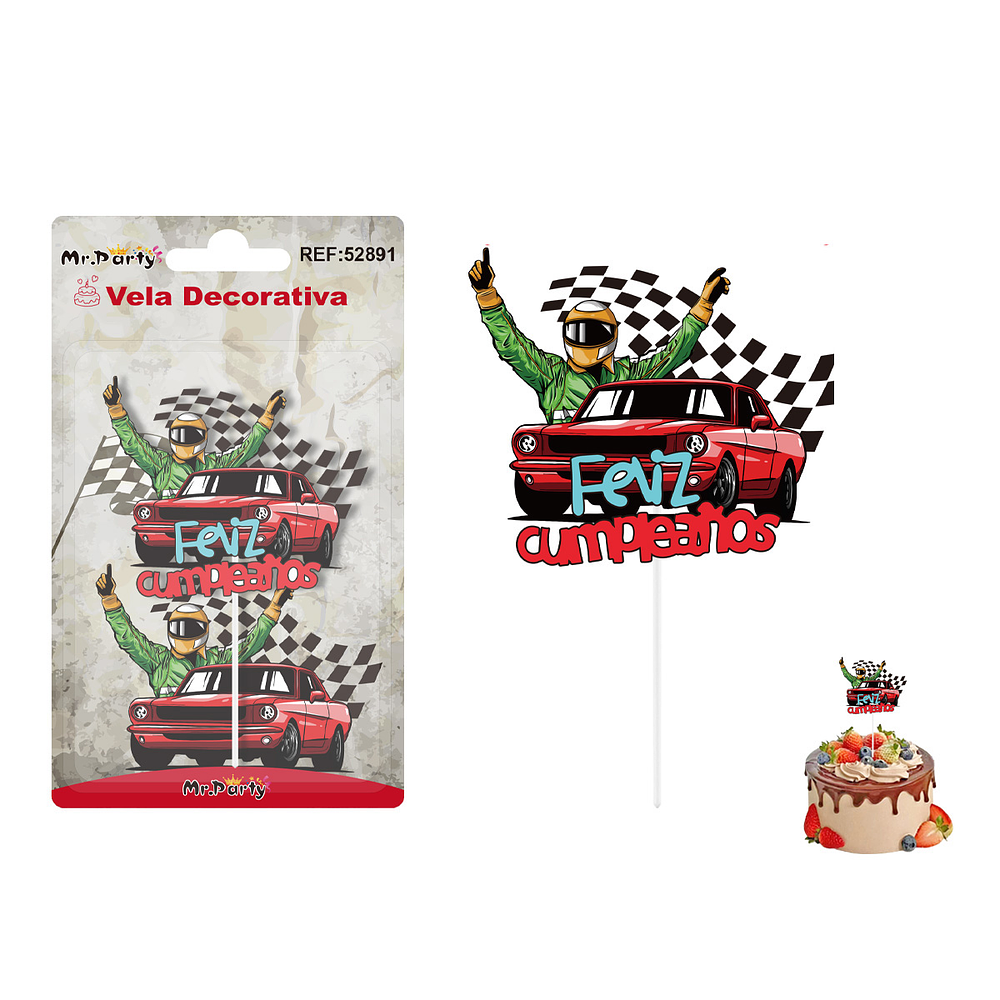 Vela de cumpleaños autos de carrera 5.5*5.5cm
