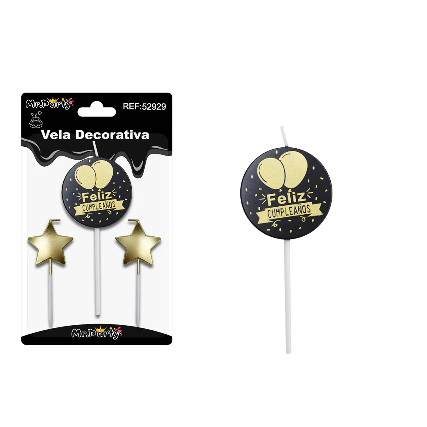 Vela de cumpleaños fondo negro y estrellas 5.1*5.1cm 1