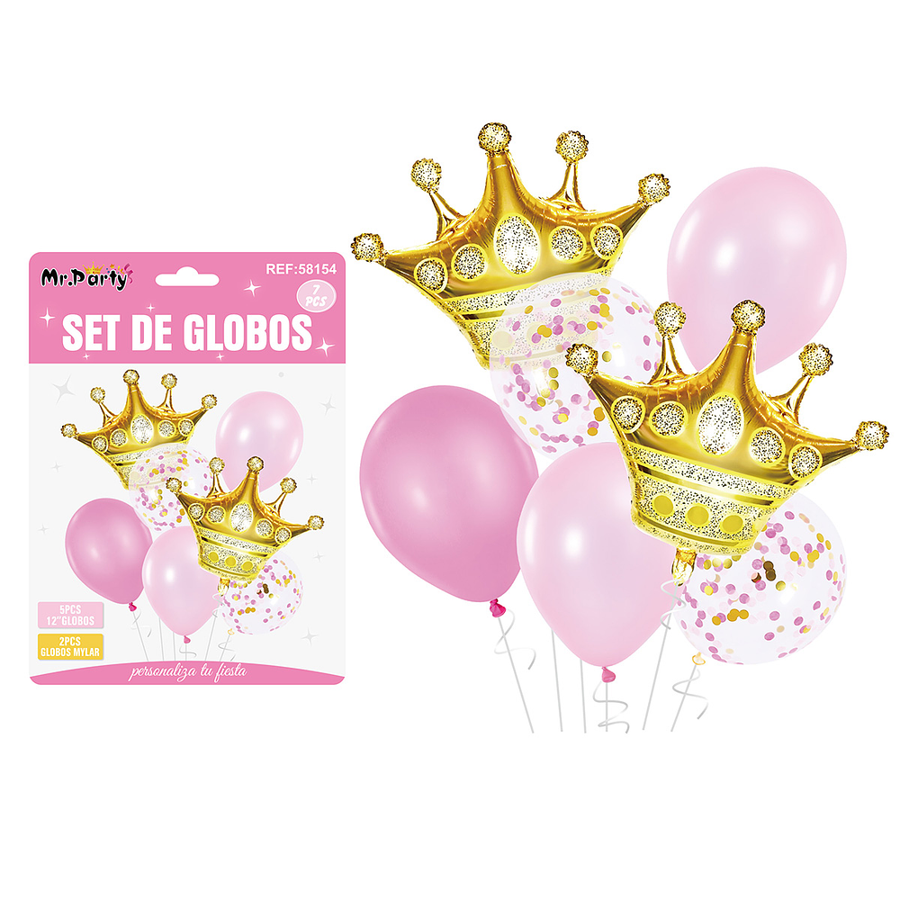 Set de globos rosado con corona 7pcs