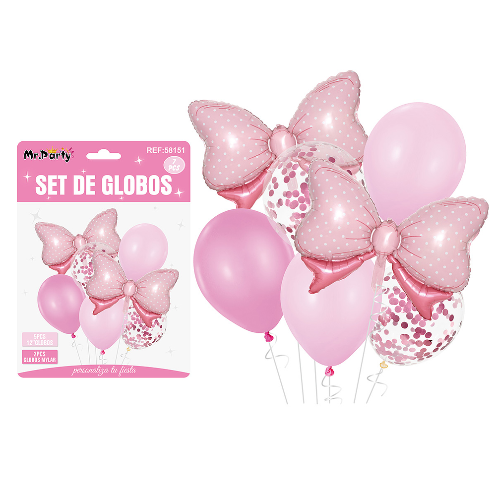 Set de globos lazo rosado 7pcs