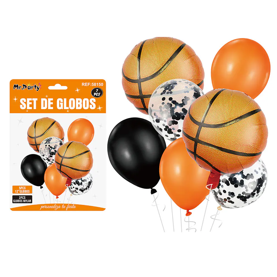 Set de globos baloncesto naranja y negro 7pcs 1