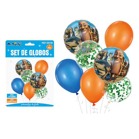 Set de globos Brainrot azul y naranja 7pcs