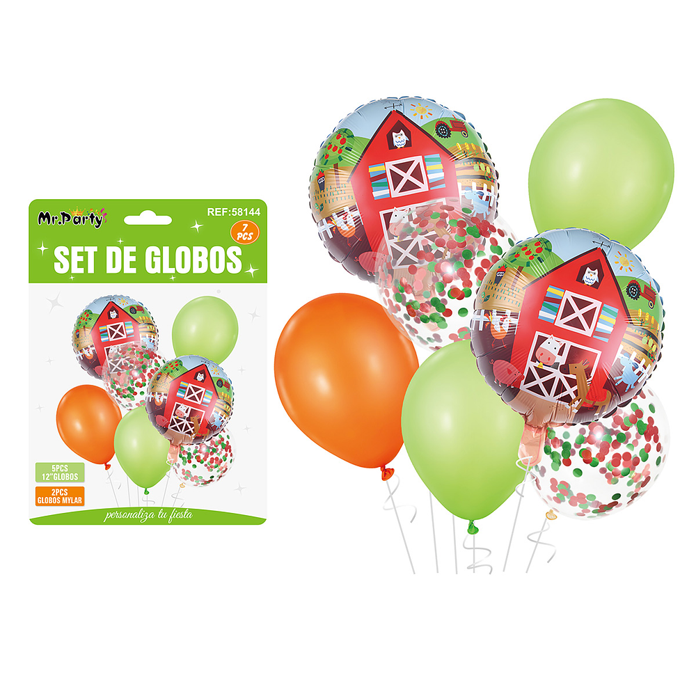 Set de globos granja verde y naranja 7pcs