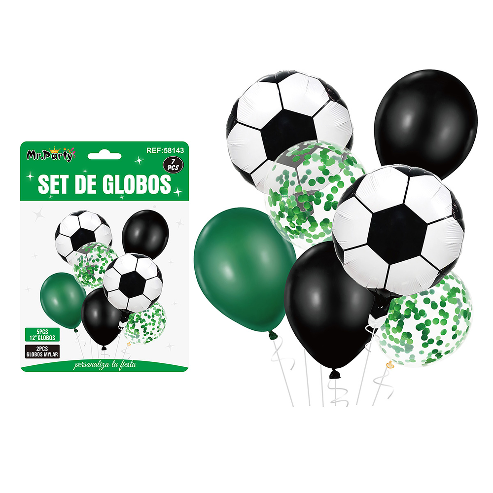 Set de globos fútbol verde y negro 7pcs