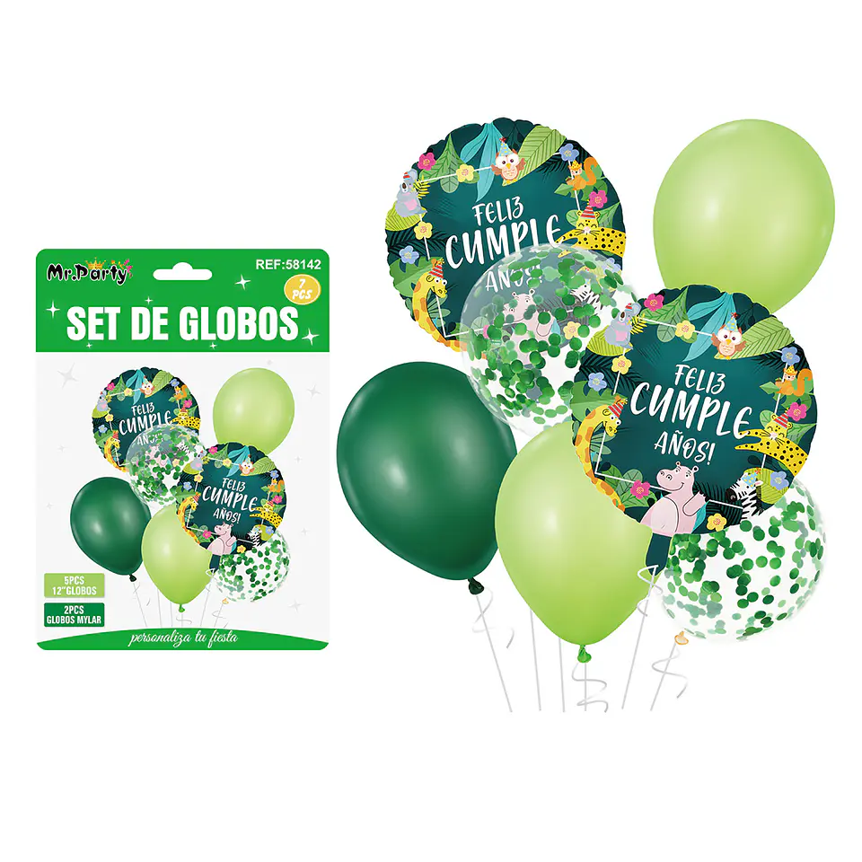 Set de globos animales verde 7pcs 1